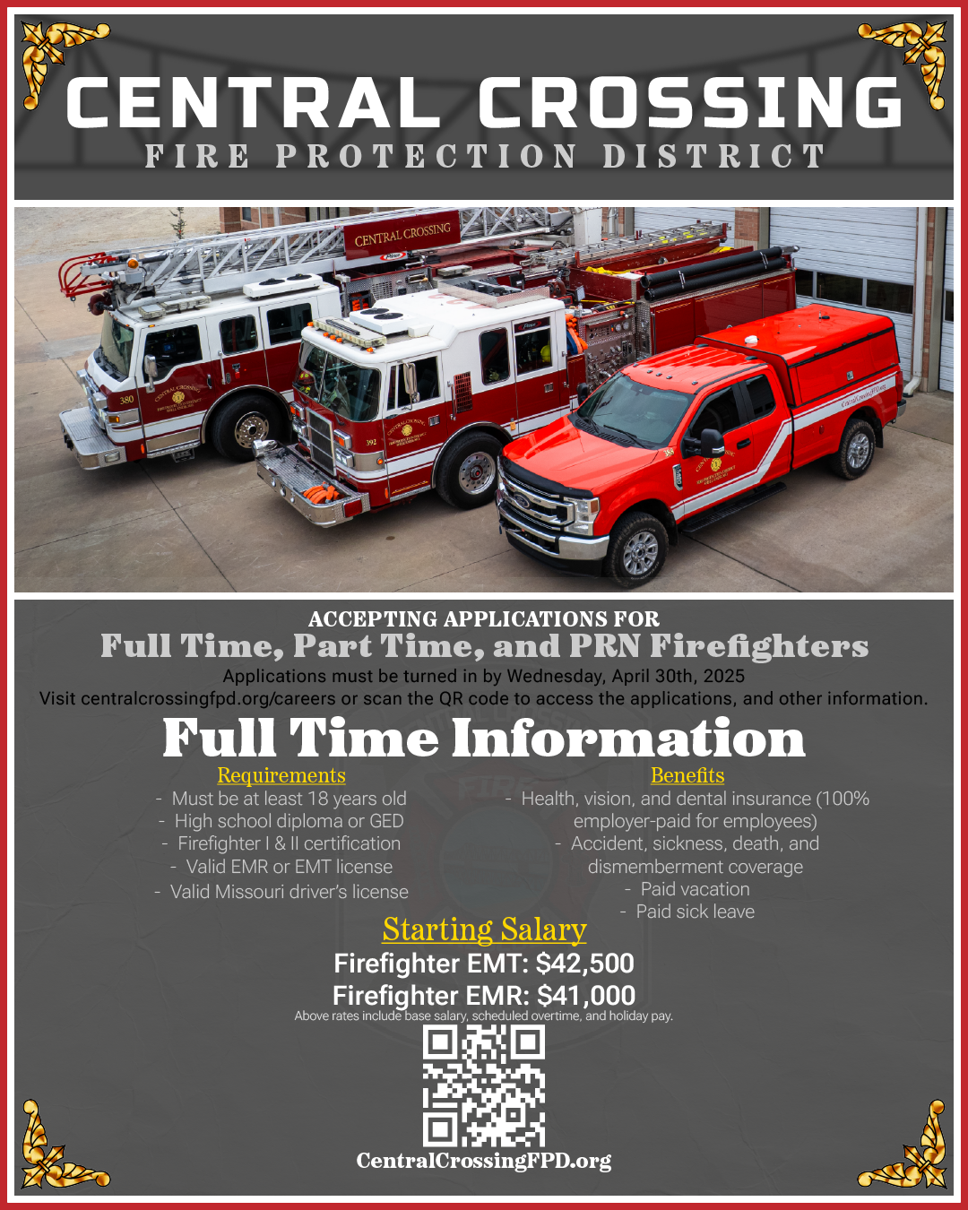 Job listing graphic for Central Crossing Fire Protection District.